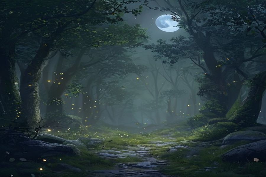 Moonlit fantasy forest for a game ambience example
